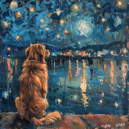 Starry Night with Golden Retriever