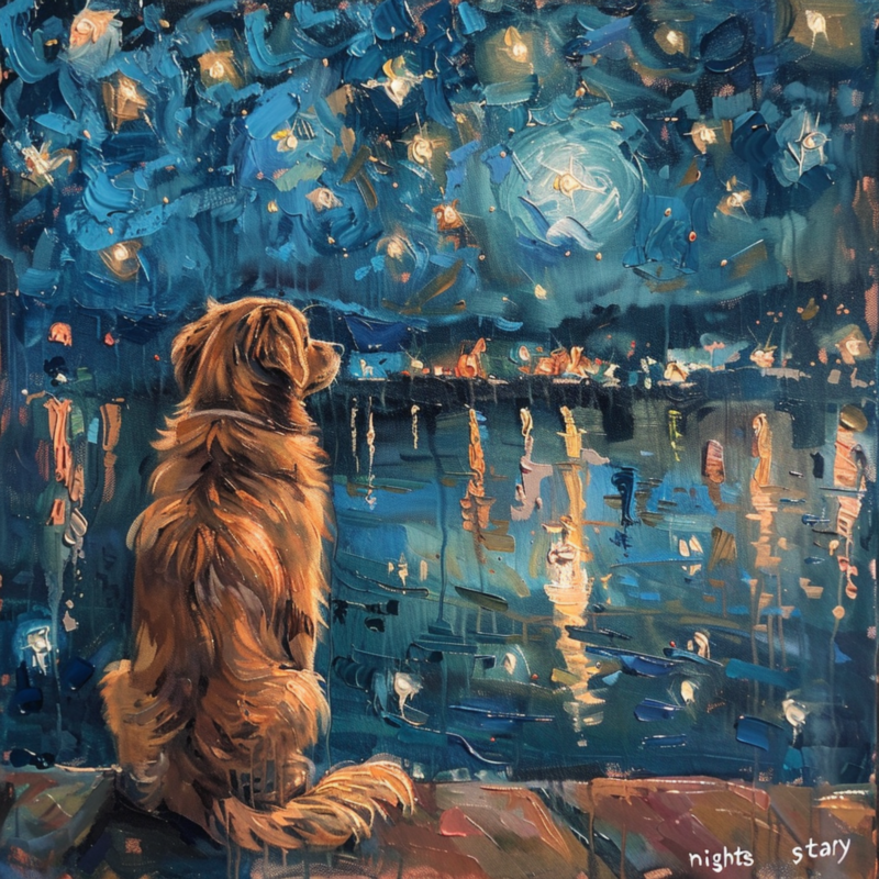 Starry Night with Golden Retriever